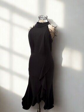 WOOSEA Black High Neck Ruffle Mermaid Formal Maxi Dress NWT